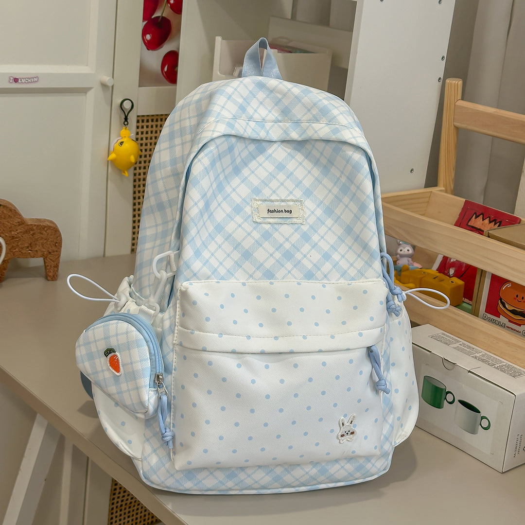 Stylish Plaid Backpack with Fun Decorative Accents Kalsten