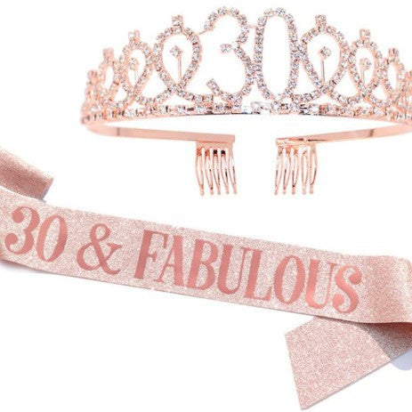 Girl Glittering Birthday Crown and Sash Set Kalsten
