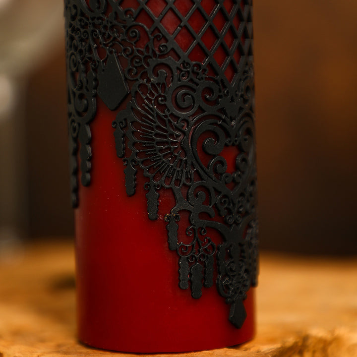 Ornate Lace-Sleeved Decorative Pillar Candle