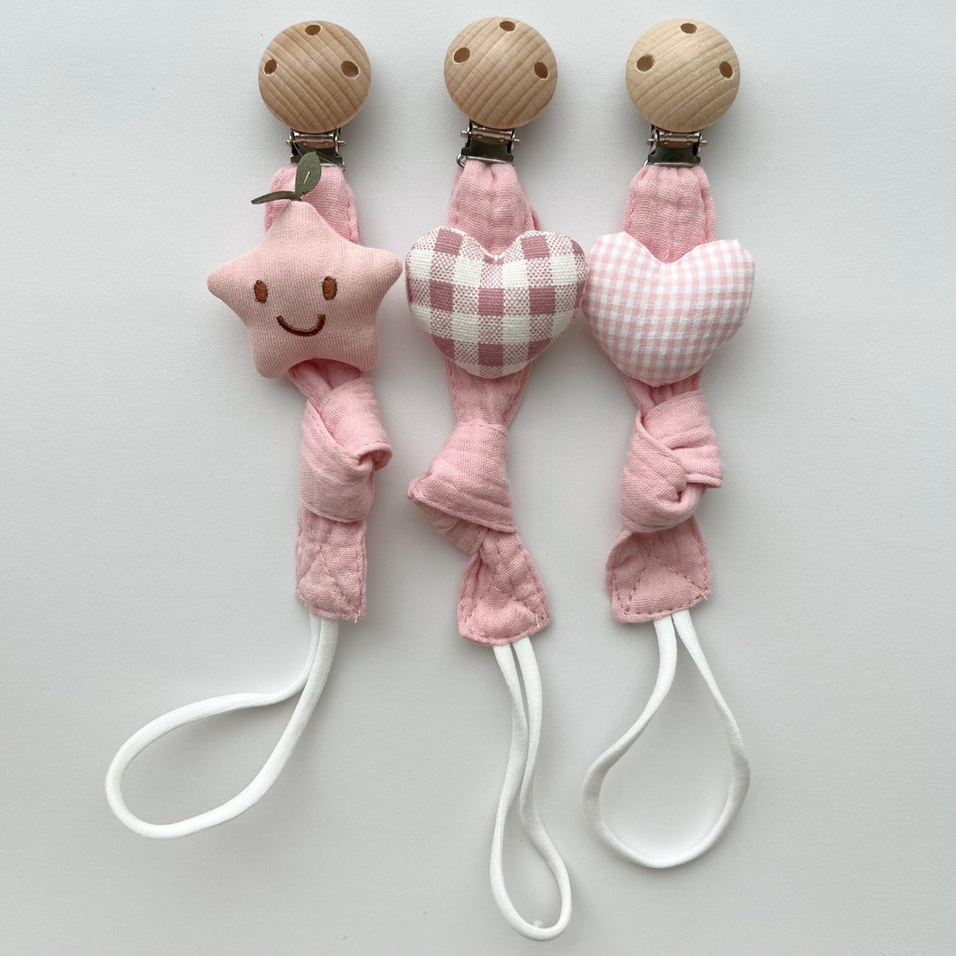 Pacifier and Comforter Clip with Wooden Safety Clasp