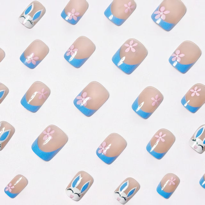 Creative nail art with cheerful bunny and flower pattern Kalsten