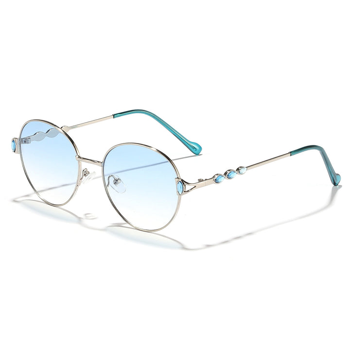 Women round sunglasses with elegant metal frame and mirrored lenses Kalsten