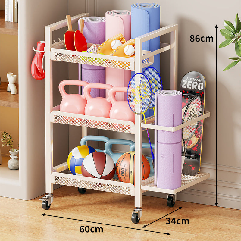Rolling Three-Tier Metal Mesh Fitness Gear Organizer Cart with Locking Swivel Casters