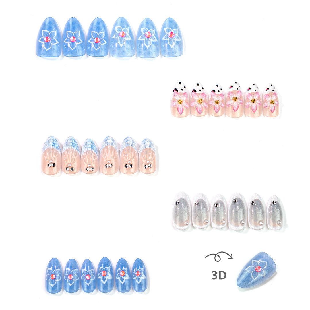 Artistic Floral-Pattern Press-On Nail Set