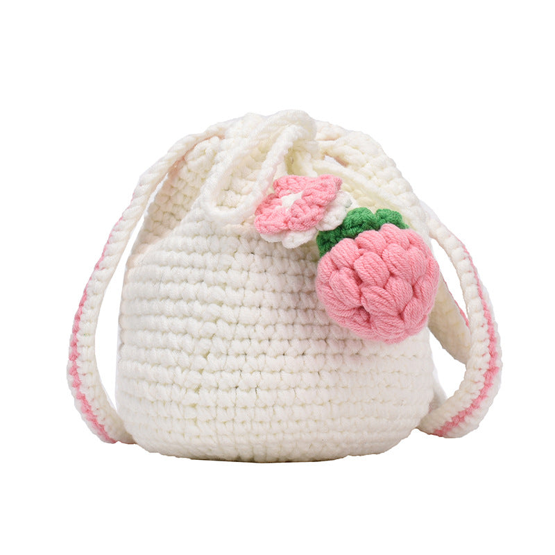 Playful Crochet Floral Drawstring Bag