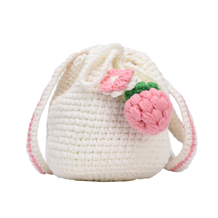 Playful Crochet Floral Drawstring Bag