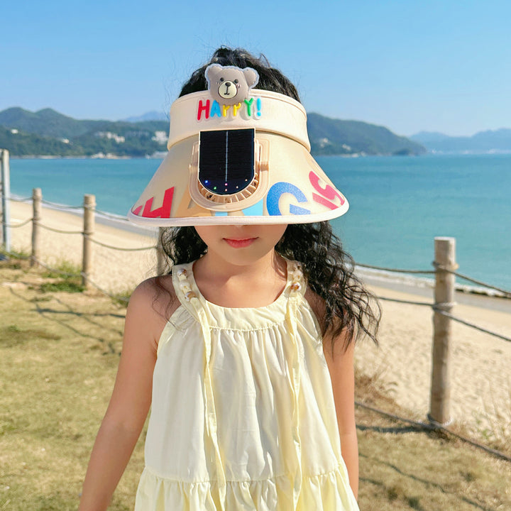 Adjustable children sun visor with integrated mini fan and extra wide brim Kalsten