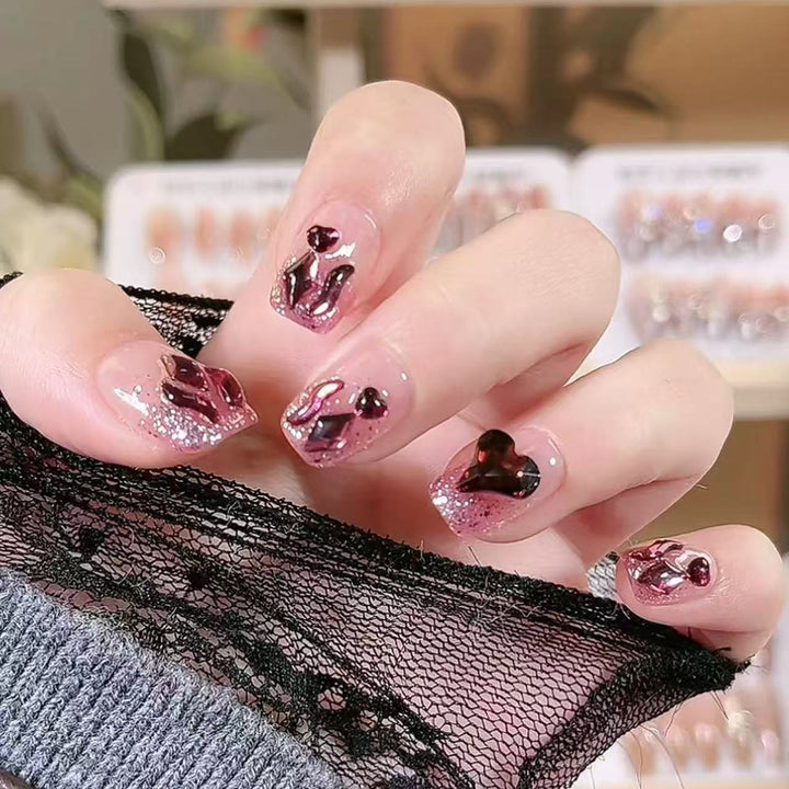 Decorative Heart-Embellished Press-On Nails