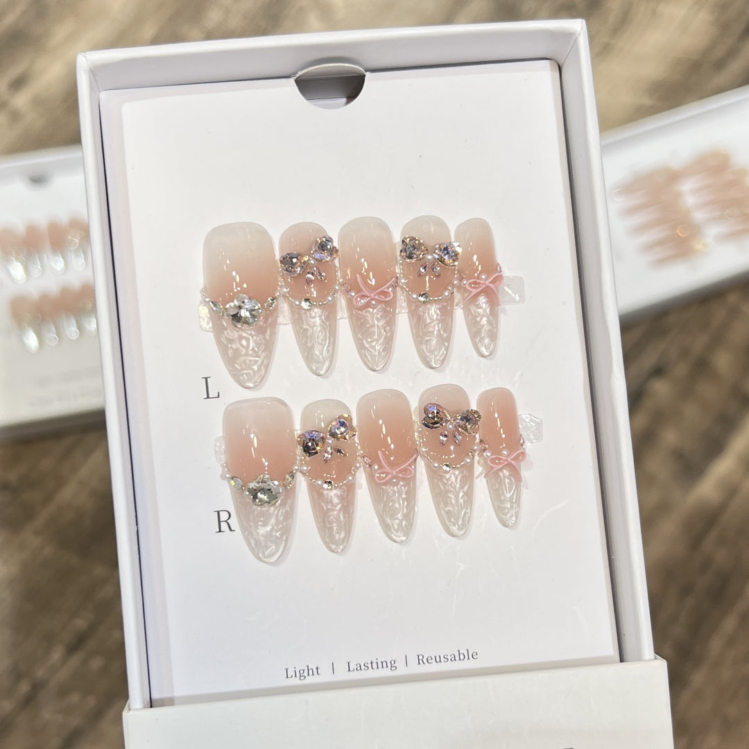 Decorative Stiletto Press-On Nail Set with Bow and Gem Accents Kalsten