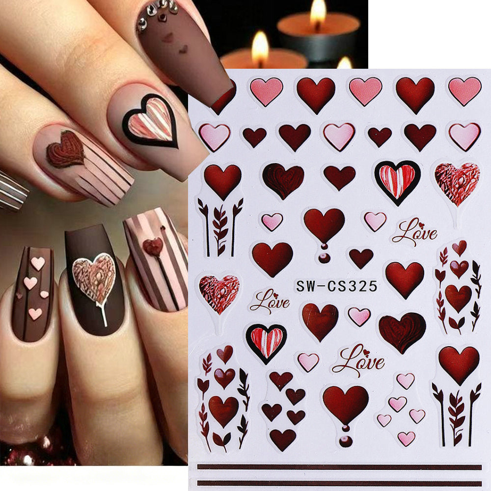 Floral Heart Themed Nail Art Stickers
