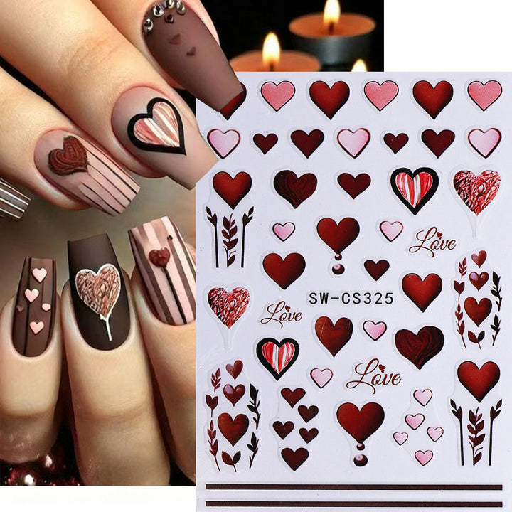 Floral Heart Themed Nail Art Stickers