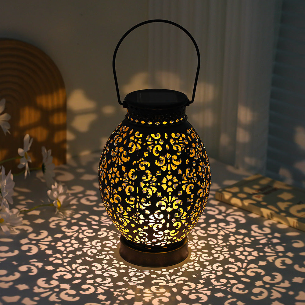 Moroccan-Style Cutwork Metal Candle Lantern with Hanging Handle Kalsten