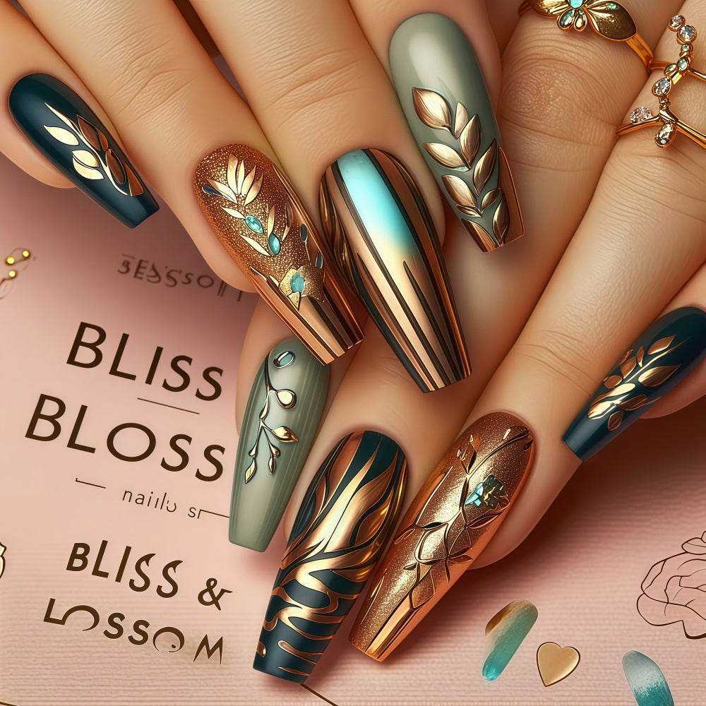 Creative artificial nails with elegant leaf design Kalsten