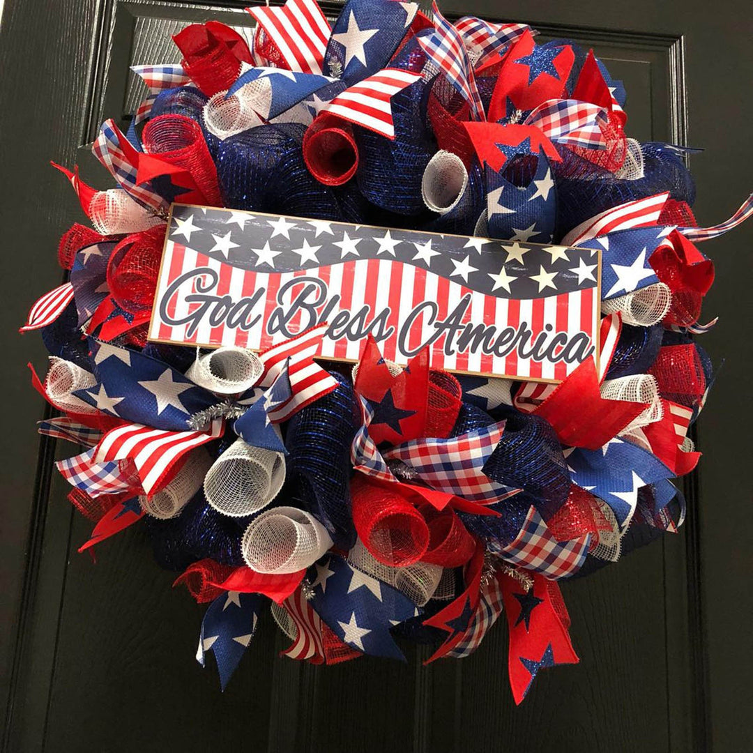 Unisex nan patriotic burlap starburst wreath with layered mesh petals and jute rosette center Kalsten