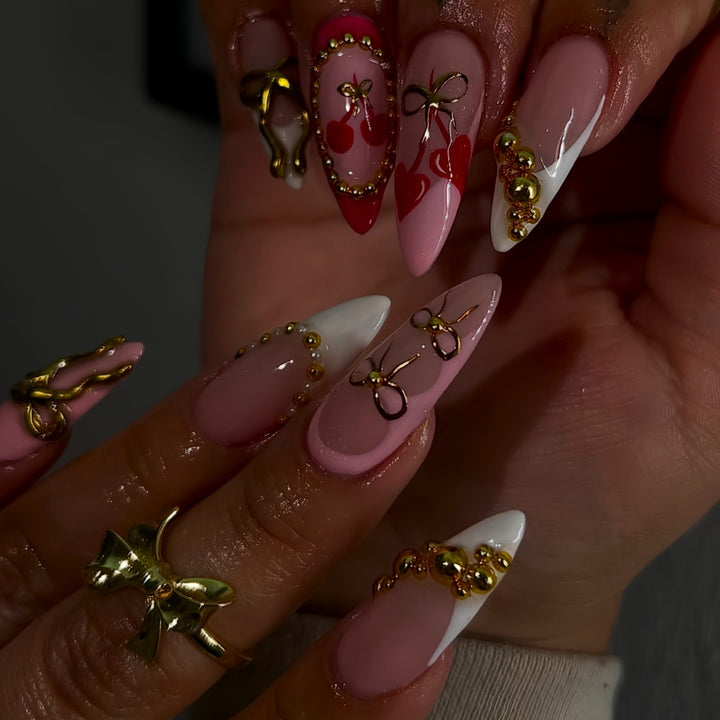 Elegant Gold-Embellished Nail Extensions Kalsten