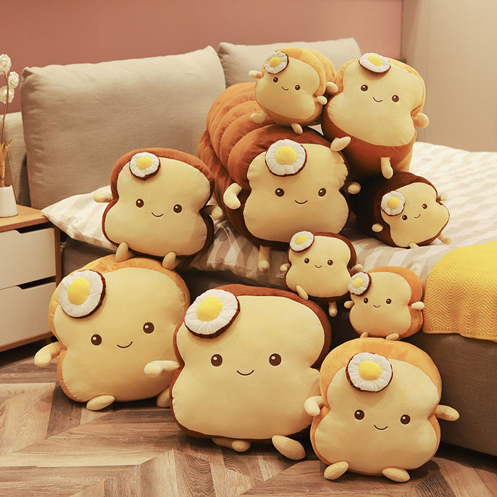 Kawaii Toast-Shaped Plush Decorative Cushion with Egg Applique Kalsten