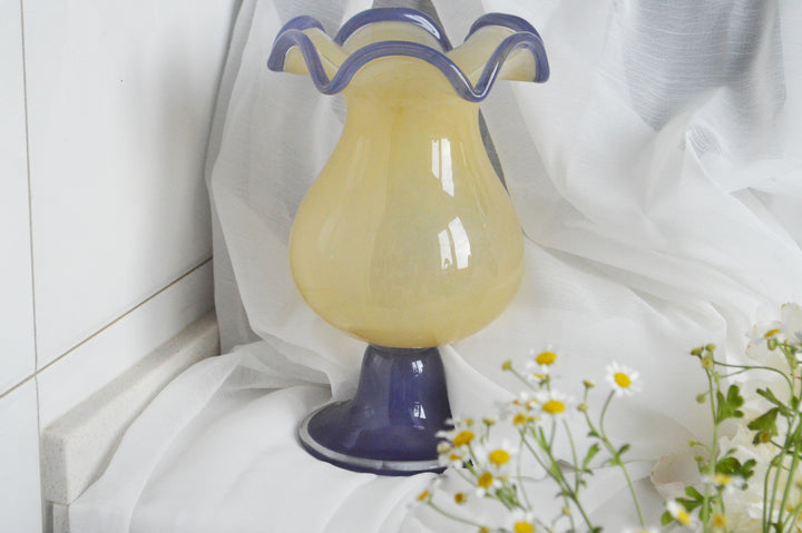 Handblown Fluted Pedestal Art Glass Trumpet Vase Kalsten