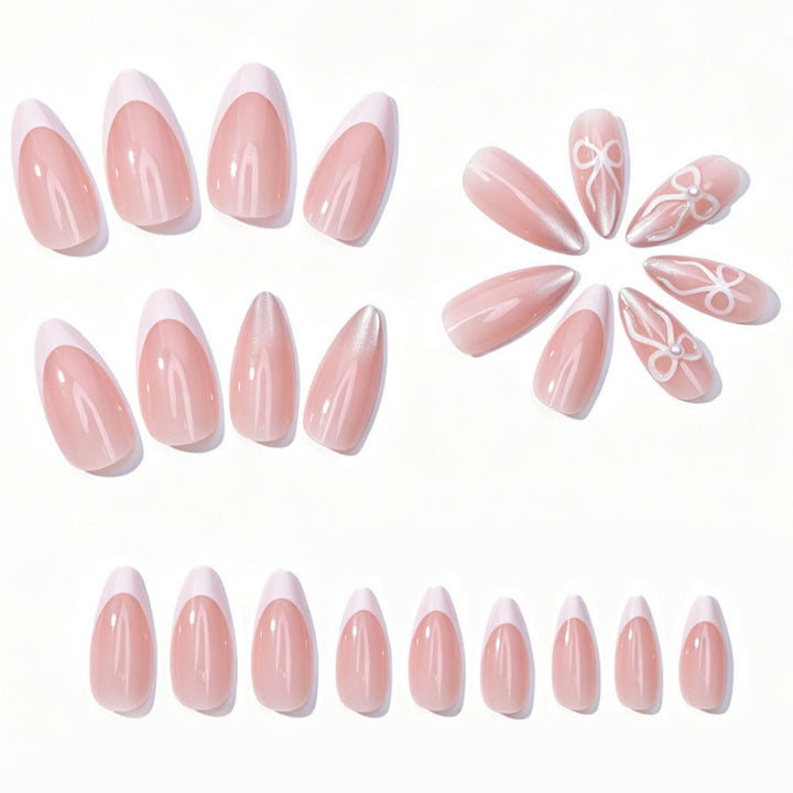 Elegant Press-On Nail Set with Bow and Glitter Accents