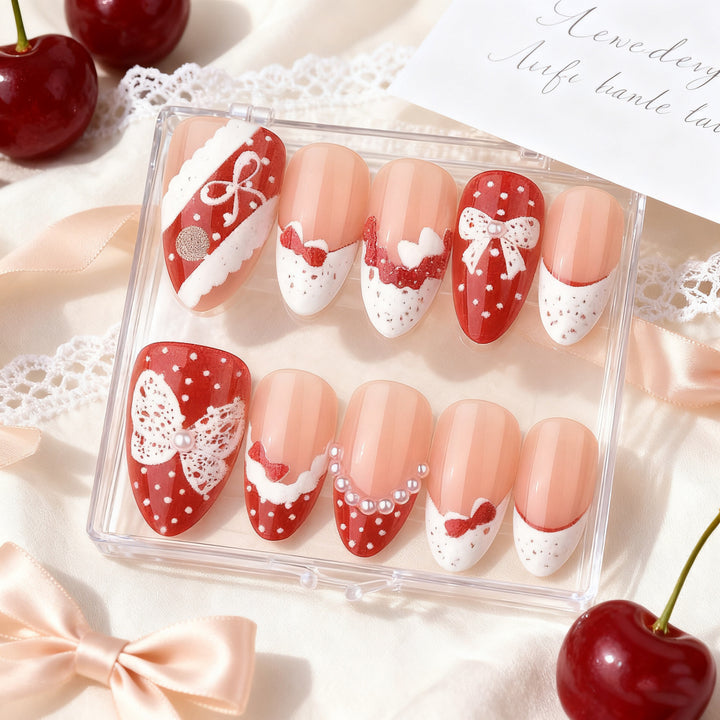 Decorative Bow-Embellished Press-On Nail Art Set Kalsten