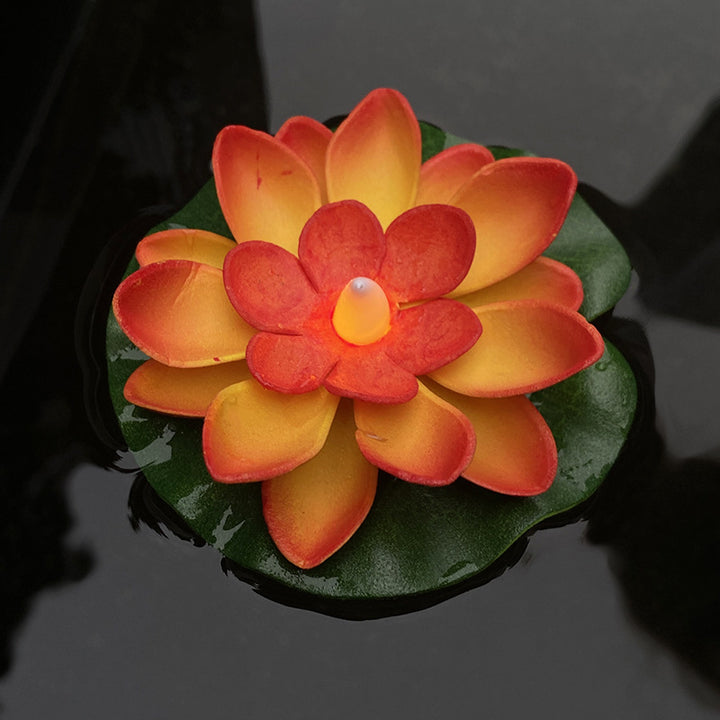 Floating LED Lotus Flower Decorative Light with Waterproof Lily-Pad Base