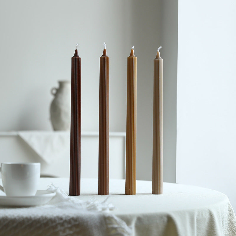 Tall Ribbed Dinner Taper Candle Set for Tabletop Decor