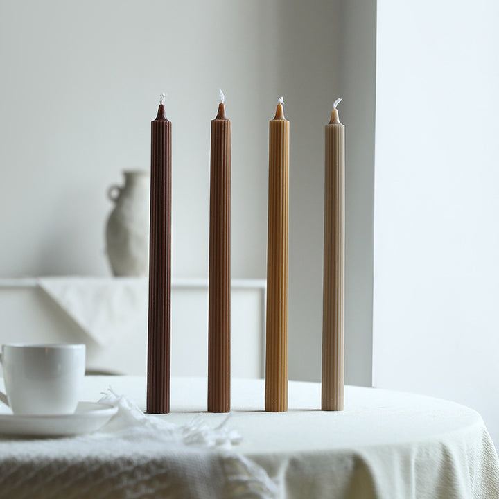 Tall Ribbed Dinner Taper Candle Set for Tabletop Decor