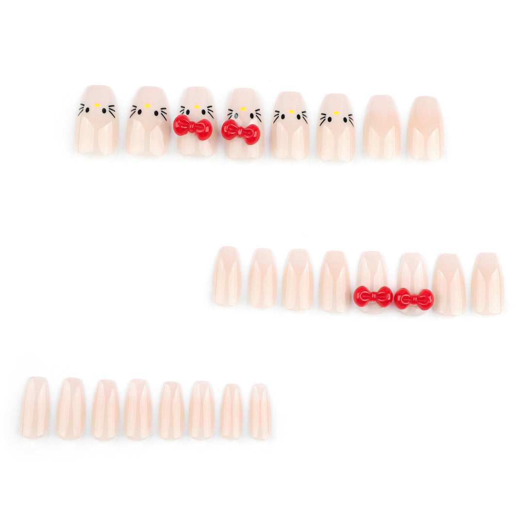 Artistic artificial nails with cute animal design and bow accents Kalsten