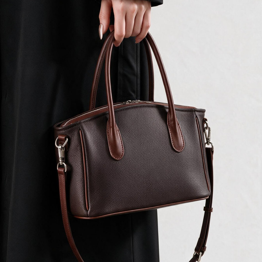 Compact Structured Tote Satchel with Dual Rounded Handles and Removable Shoulder Strap
