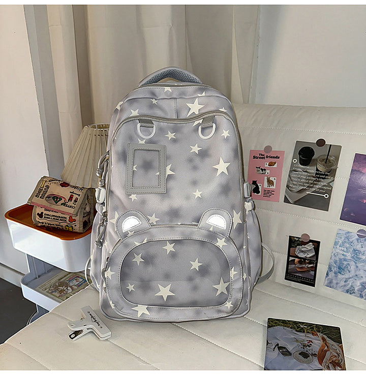 Multi-Compartment Star-Patterned School Backpack