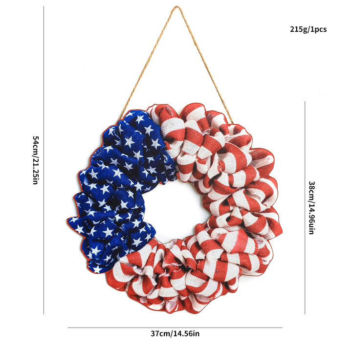 Unisex nan Patriotic Americana Burlap Ribbon Star Door Wreath with Jute Hanger Kalsten
