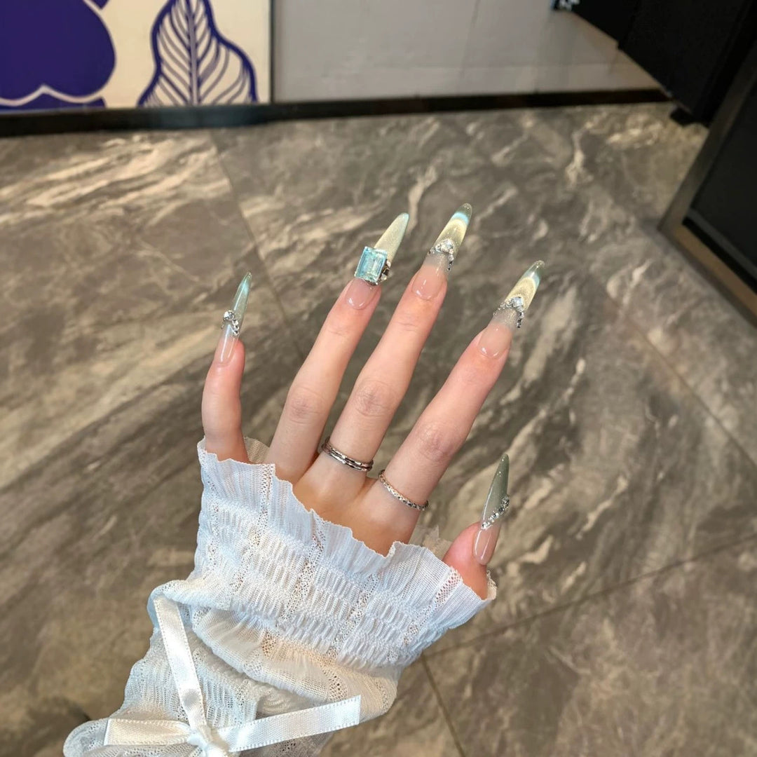 Elegant Crystal-Embellished Press-On Nail Set