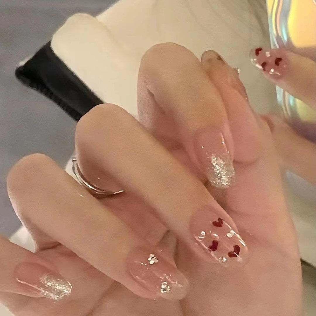 Decorative Heart and Glitter Press-On Nails