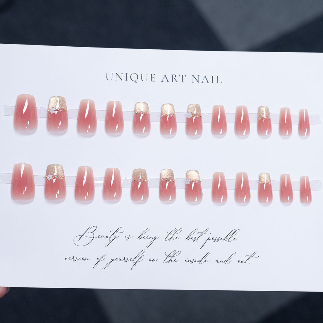 Floral-Accent Glossy Press-On Nails