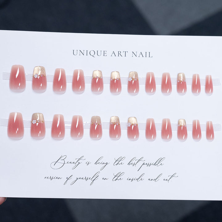 Floral-Accent Glossy Press-On Nails