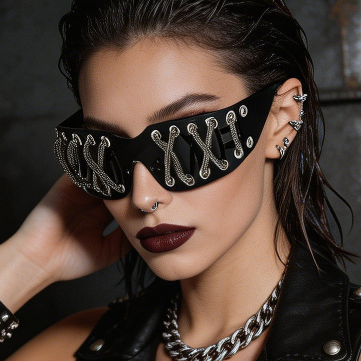 Women futuristic design sunglasses with unique decor Kalsten