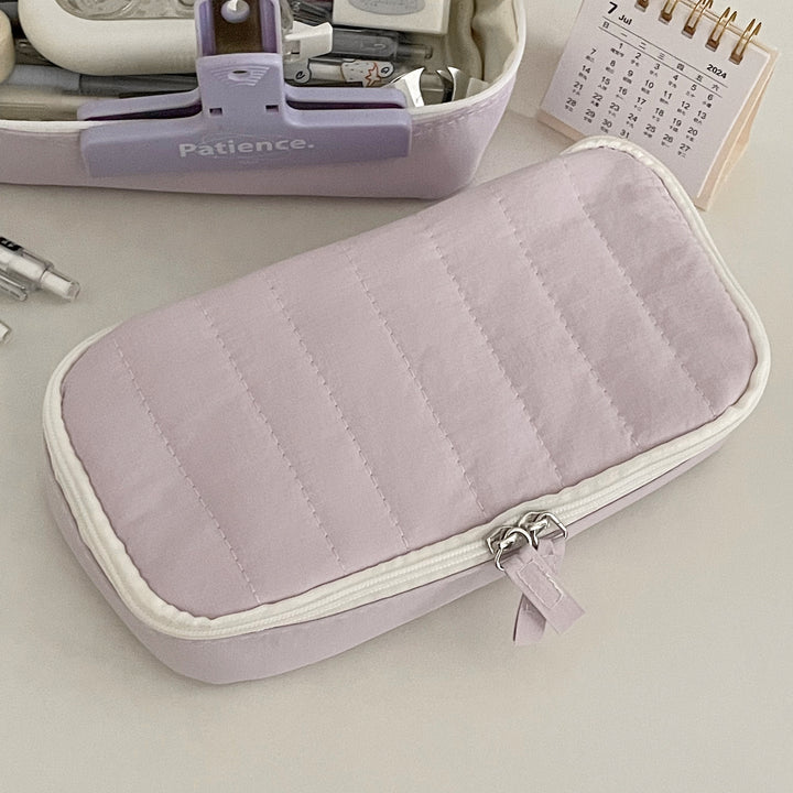 Quilted Multi-Compartment Pencil Case