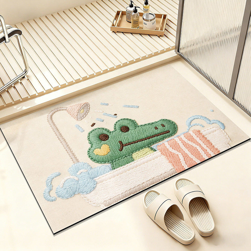 Cartoon Frog-Themed Bathroom Rug