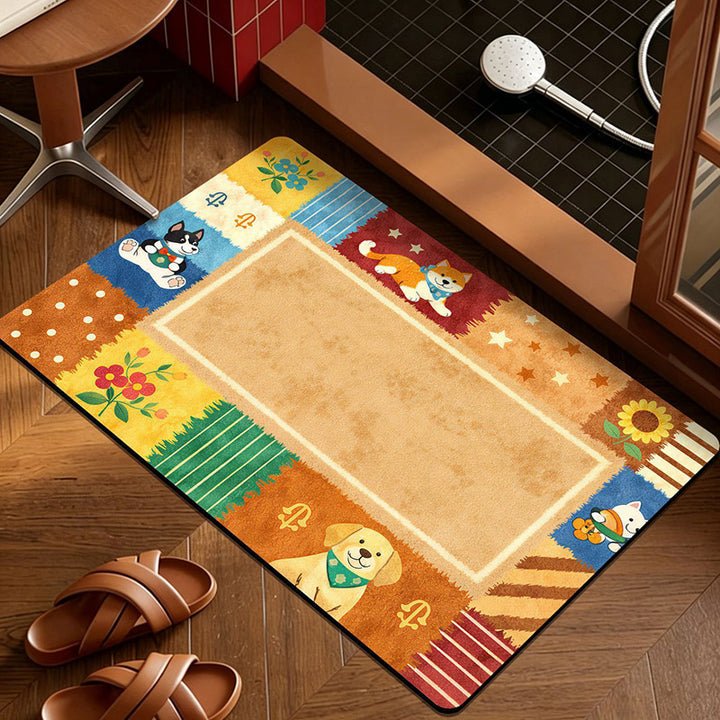 Whimsical Cat-Themed Kitchen Mat