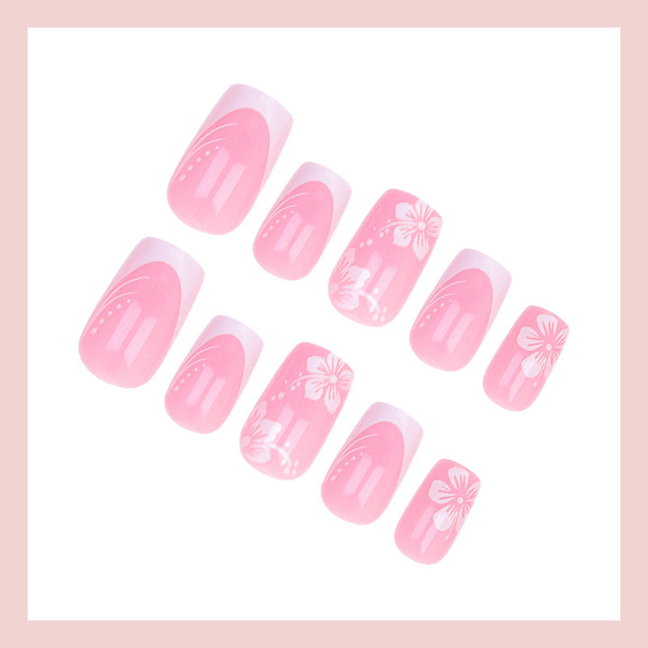 Artificial nail set with elegant French design and delicate flower patterns Kalsten