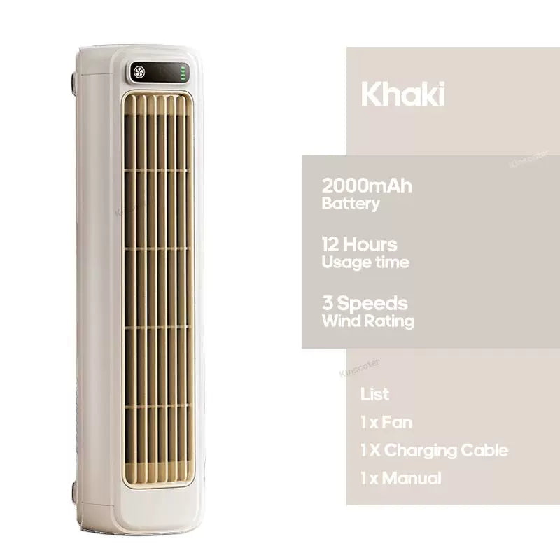 Unisex One Size Rechargeable Slim Portable Tower Fan with USB Charger, Battery Operated, Adjustable Louvers, Variable Airflow, LED Display Kalsten