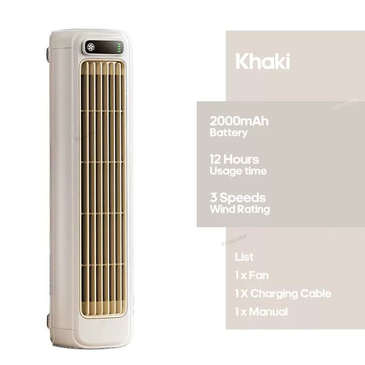 Unisex One Size Rechargeable Slim Portable Tower Fan with USB Charger, Battery Operated, Adjustable Louvers, Variable Airflow, LED Display Kalsten
