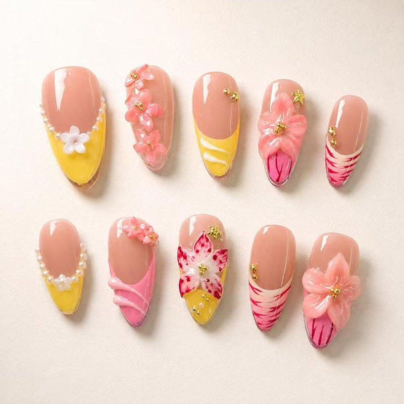 Artificial nail set with creative flower and lace decorations Kalsten