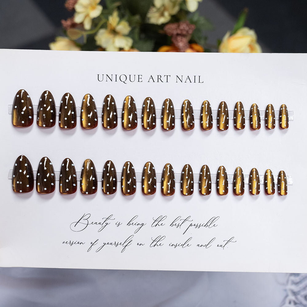 Artistic Stiletto Press-On Nails with Polka Dot Design