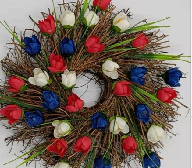 Unisex nan patriotic mesh floral wreath with layered petal design and star accents Kalsten