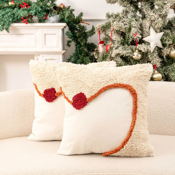 Christmas Lumbar Decorative Throw Pillow Set with Tufted Holiday Ornament and Pom Accent