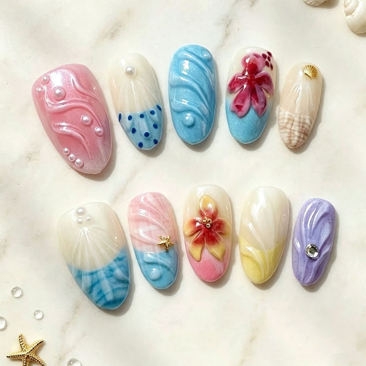 Coastal-Inspired Decorative Press-On Nails