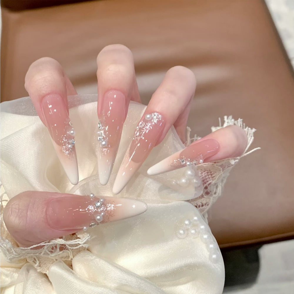Elegant Stiletto Press-On Nail Art Set with Crystal and Pearl Accents Kalsten
