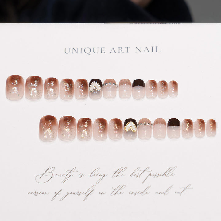 Decorative Press-On Nail Art with Heart Accents