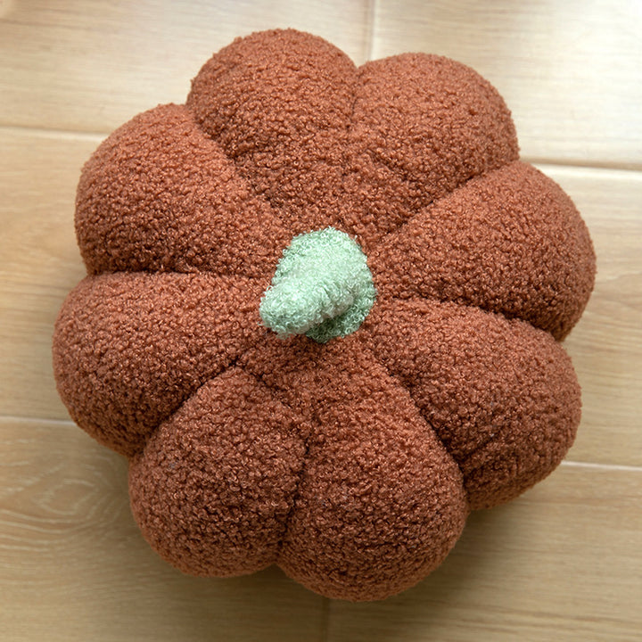 Plush Sherpa Pumpkin-Shaped Decorative Throw Pillow with Polka Dot Accents