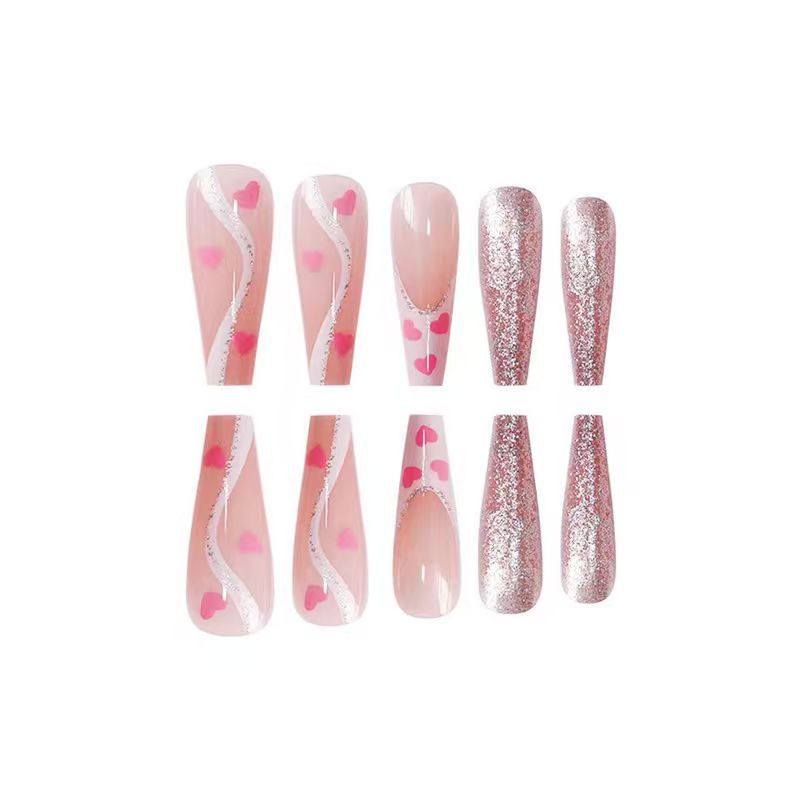 Artistic Glitter and Heart Design Press-On Nail Extensions Kalsten